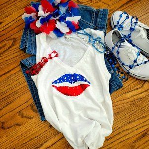 Adorable Patriotic Lips Upcycled Tank Top